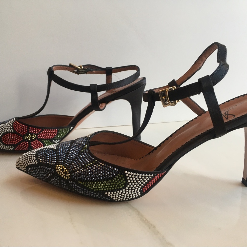 ITALIAN DESIGNER Multi-colored Floral Heels Sherry Anns